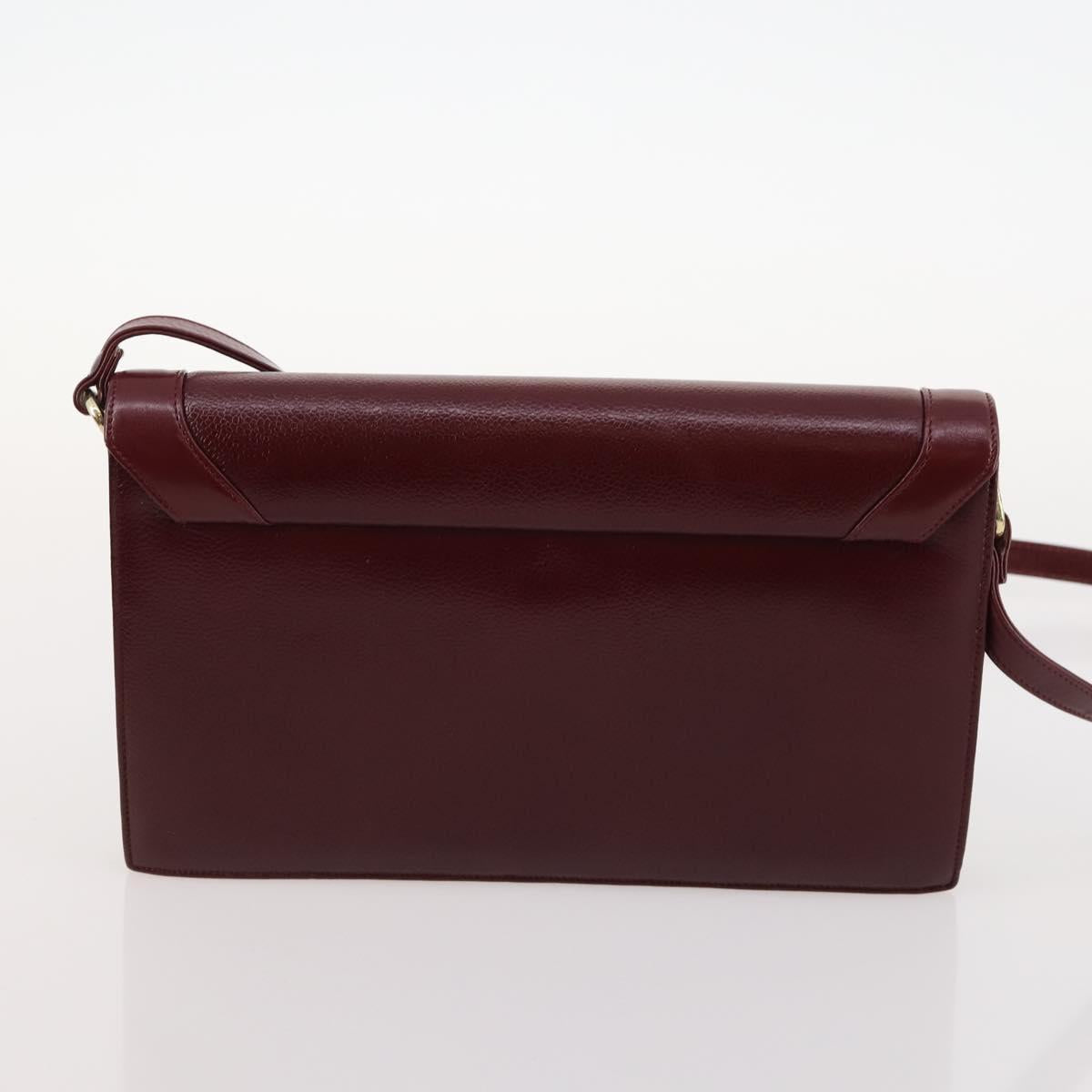 CARTIER Shoulder Bag Leather 5 Set Bordeaux Gold Auth mr2108