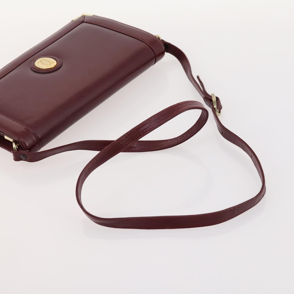 CARTIER Shoulder Bag Leather 5 Set Bordeaux Gold Auth mr2108