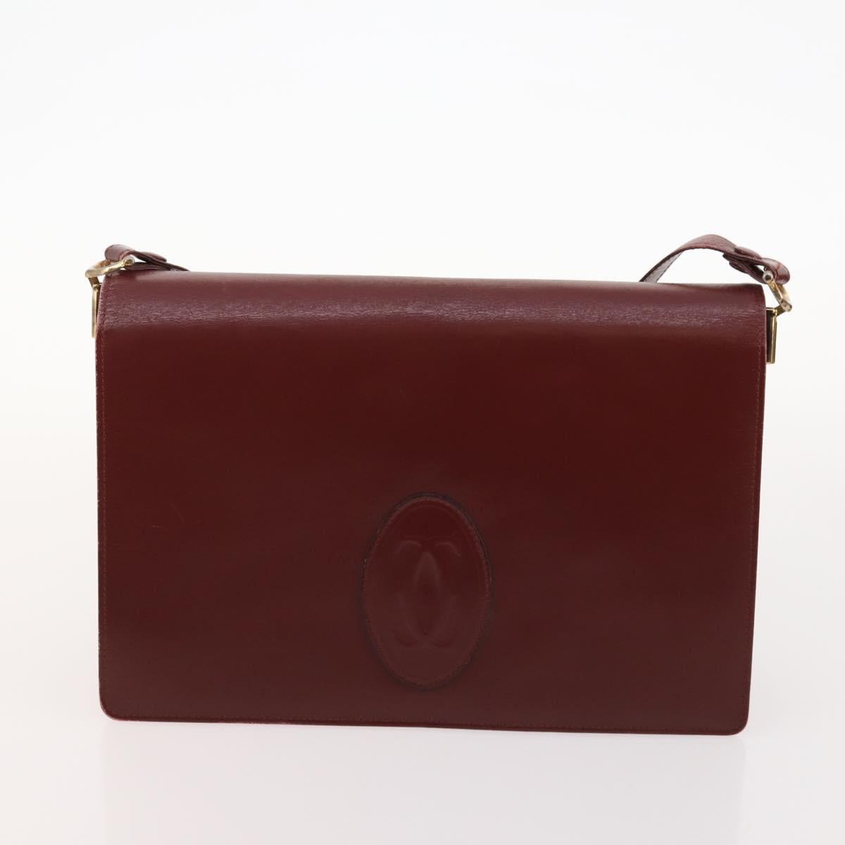 CARTIER Shoulder Bag Leather 5 Set Bordeaux Gold Auth mr2108