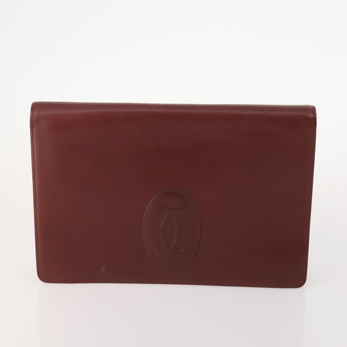 CARTIER Must Line Clutch Bag Leather 5 Set Bordeaux Gold Auth mr2109