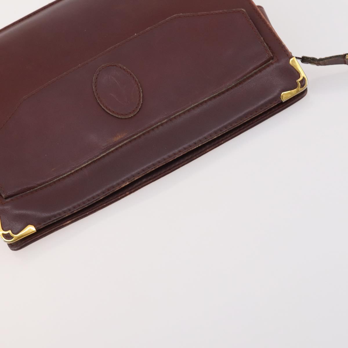 CARTIER Must Line Clutch Bag Leather 5 Set Bordeaux Gold Auth mr2109