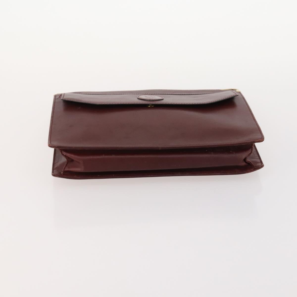 CARTIER Must Line Clutch Bag Leather 5 Set Bordeaux Gold Auth mr2109
