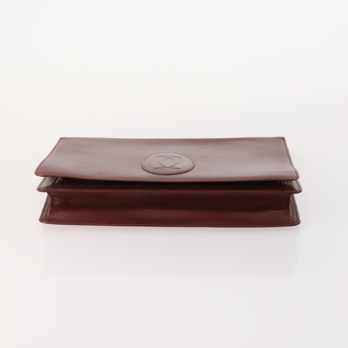 CARTIER Must Line Clutch Bag Leather 5 Set Bordeaux Gold Auth mr2109
