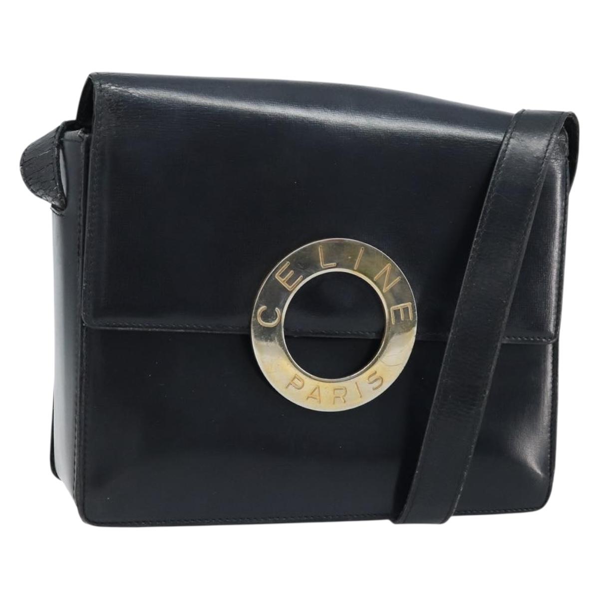 CELINE Shoulder Bag Leather Black Gold Auth mr2124A