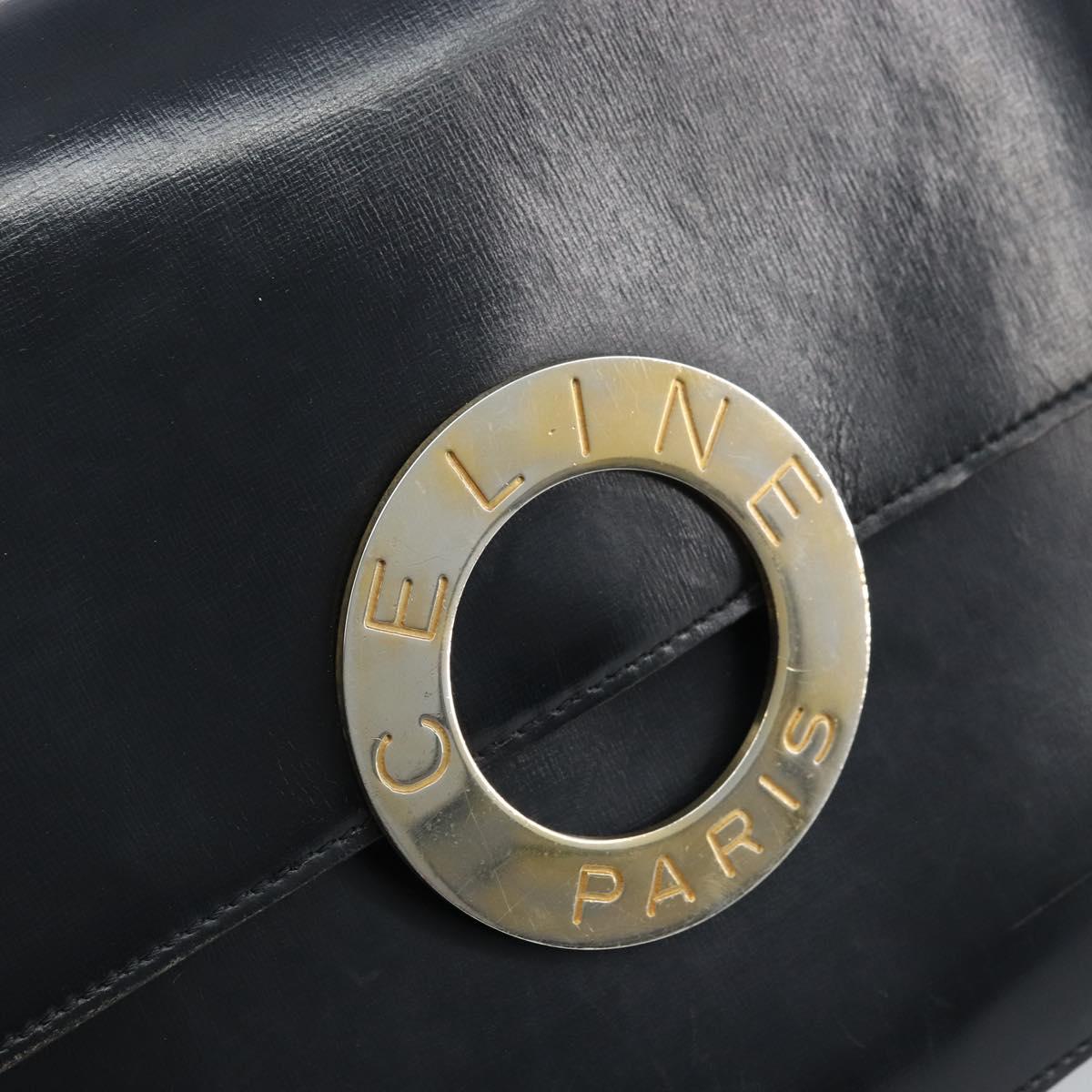CELINE Shoulder Bag Leather Black Gold Auth mr2124A