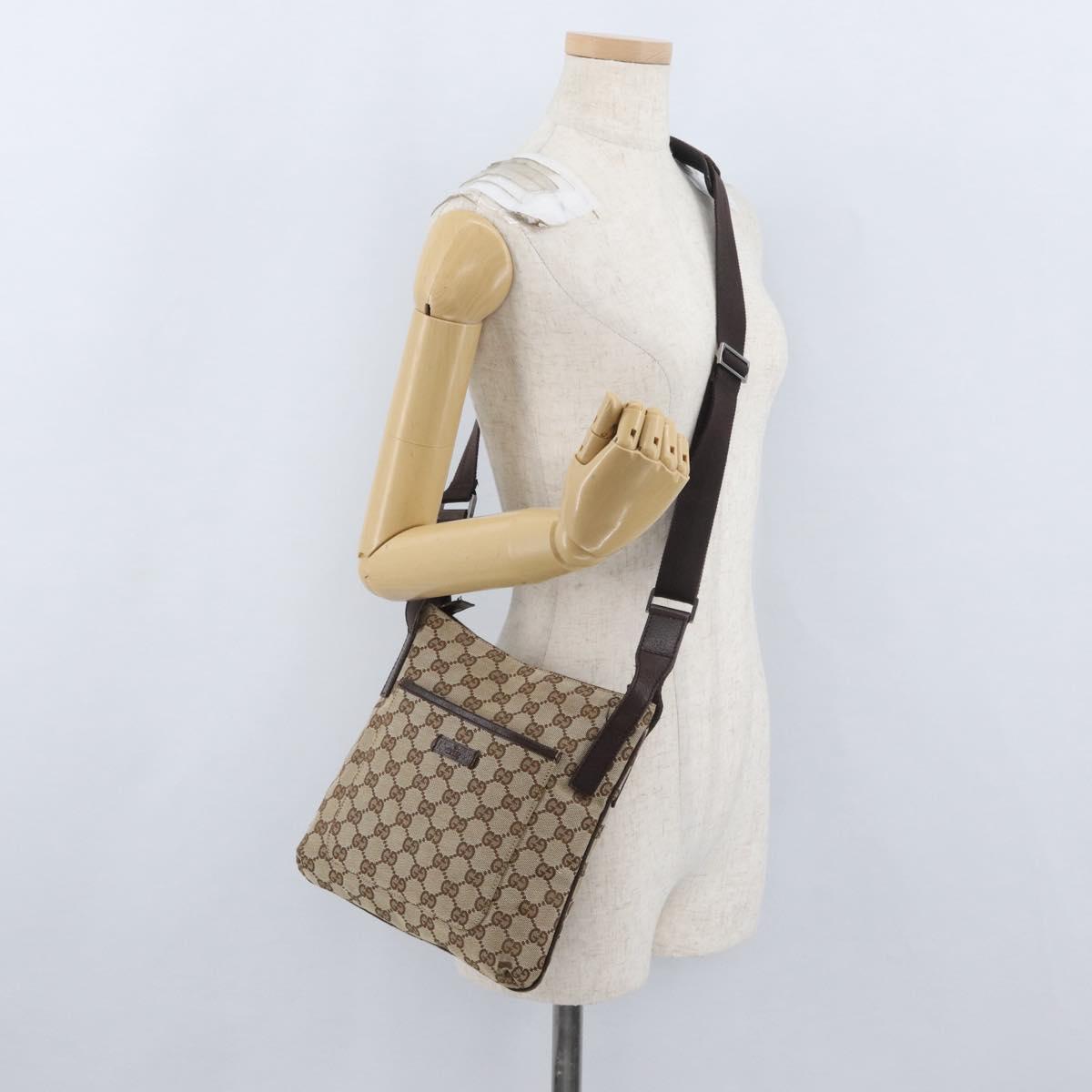 GUCCI GG Canvas Shoulder Bag Beige Silver 122793 Auth mr2126