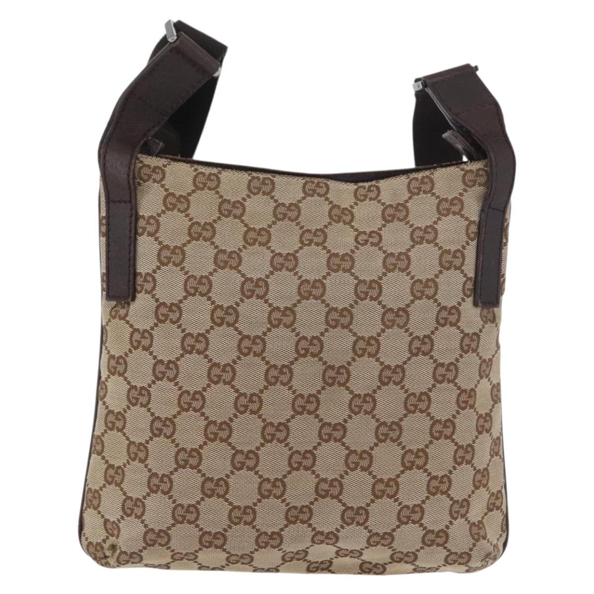 GUCCI GG Canvas Shoulder Bag Beige Silver 122793 Auth mr2126