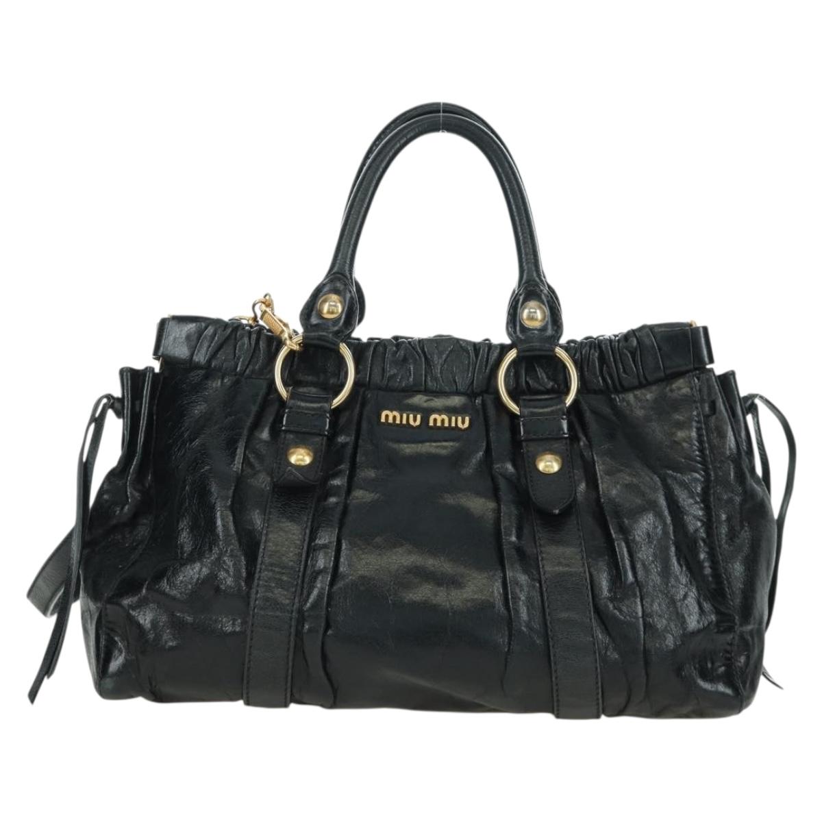 Miu Miu Hand Bag Leather 2way Black Gold Auth mr2127SAV