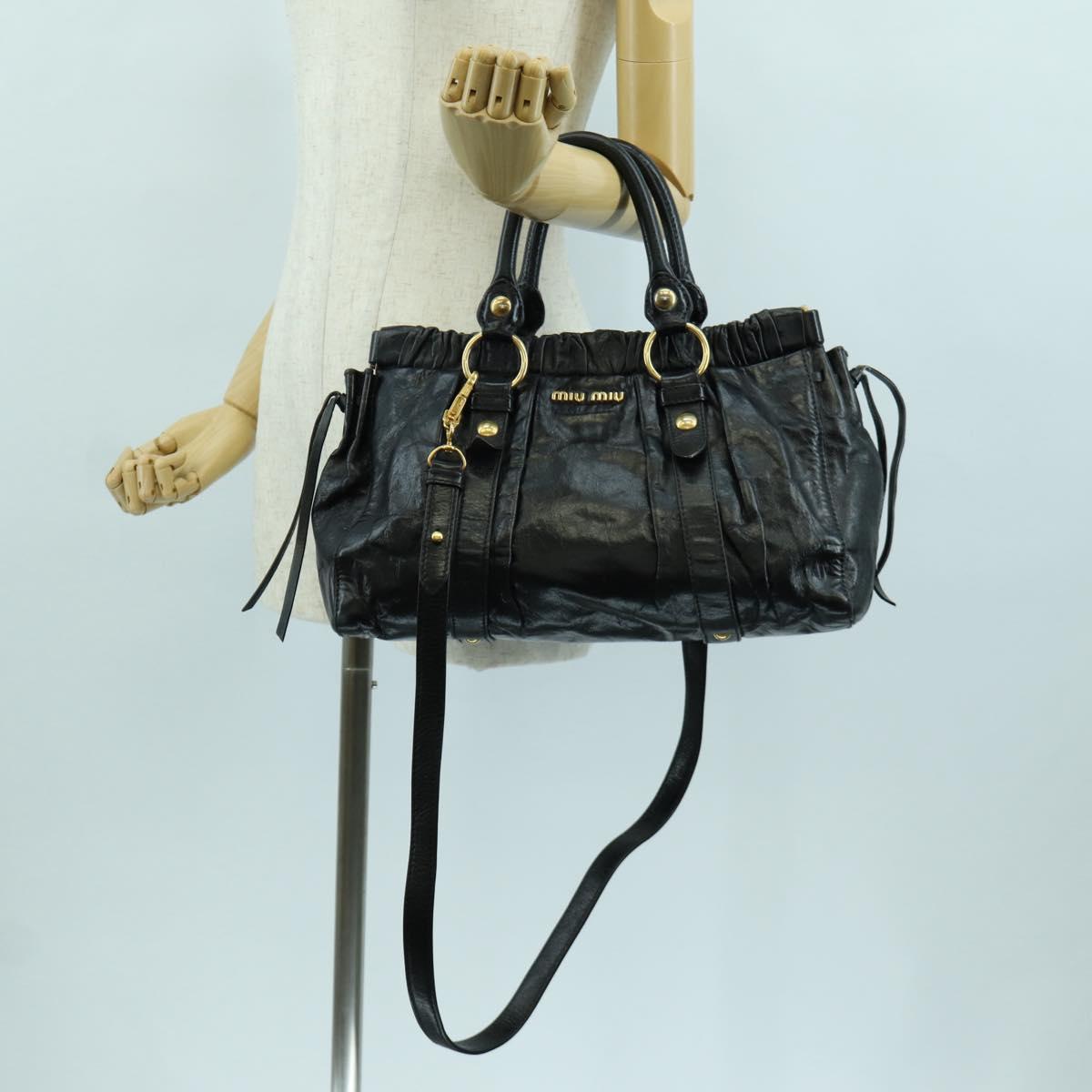 Miu Miu Hand Bag Leather 2way Black Gold Auth mr2127SAV