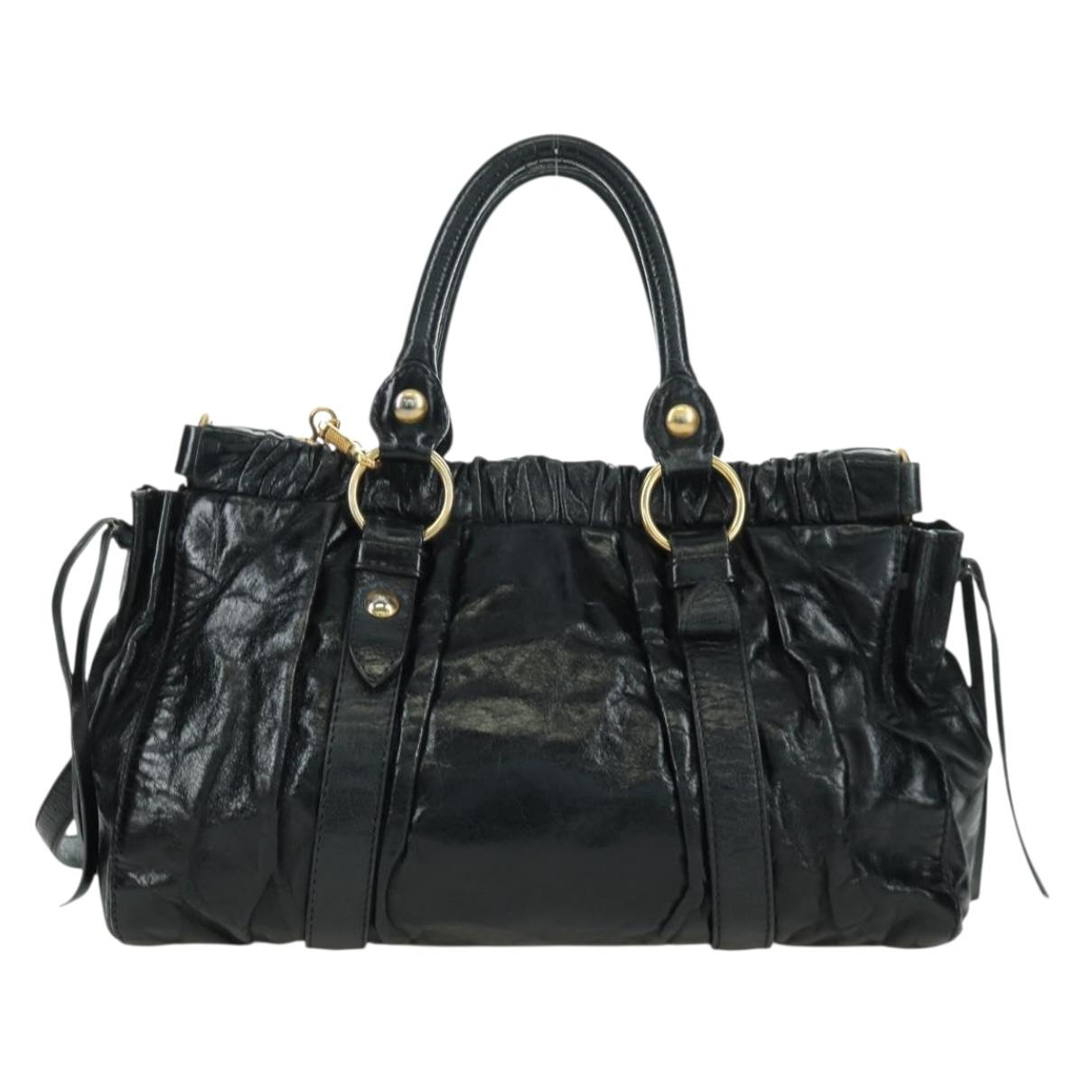 Miu Miu Hand Bag Leather 2way Black Gold Auth mr2127SAV