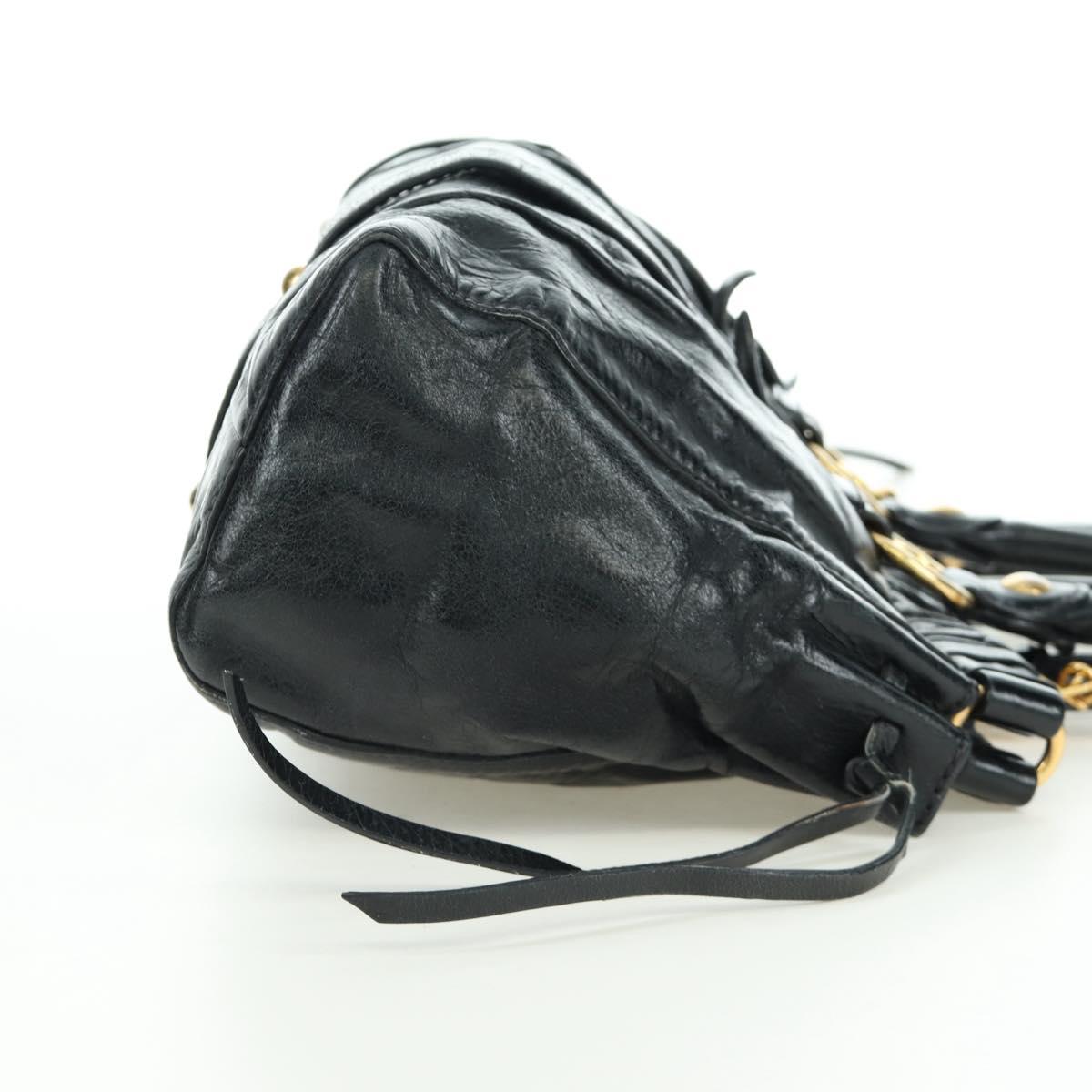 Miu Miu Hand Bag Leather 2way Black Gold Auth mr2127SAV
