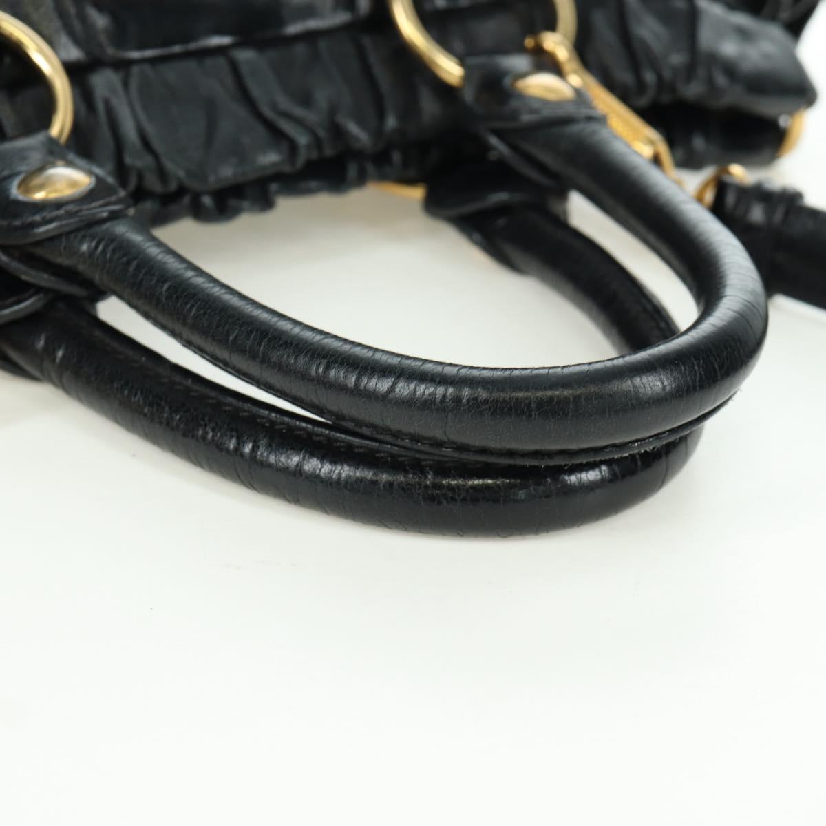 Miu Miu Hand Bag Leather 2way Black Gold Auth mr2127SAV