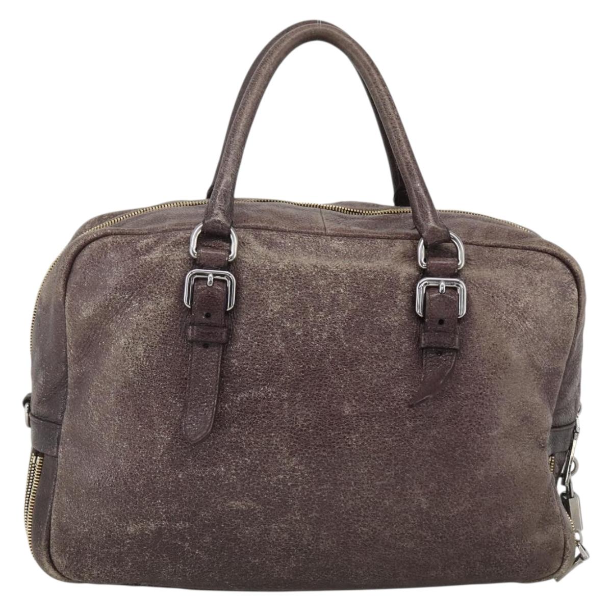 PRADA Hand Bag Leather Purple Silver Auth mr2128