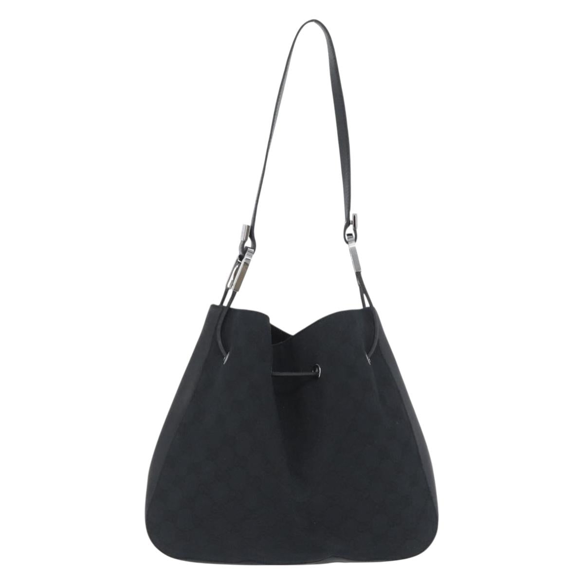 GUCCI GG Canvas Shoulder Bag Black Silver 001 3748 Auth mr2131