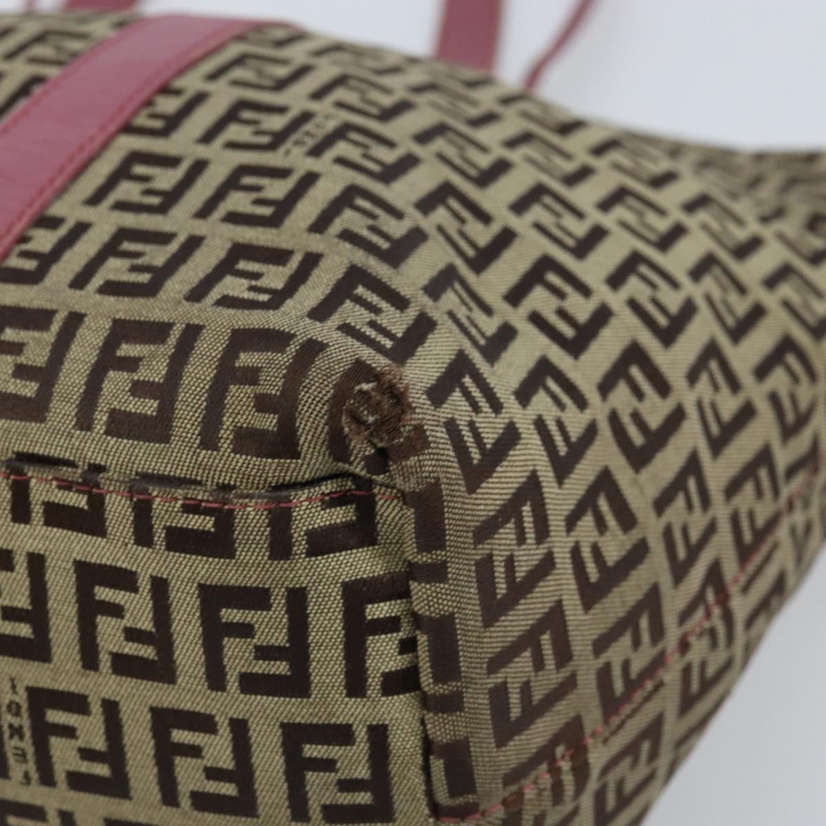 FENDI Zucchino Canvas Tote Bag Brown Gold Auth mr2135