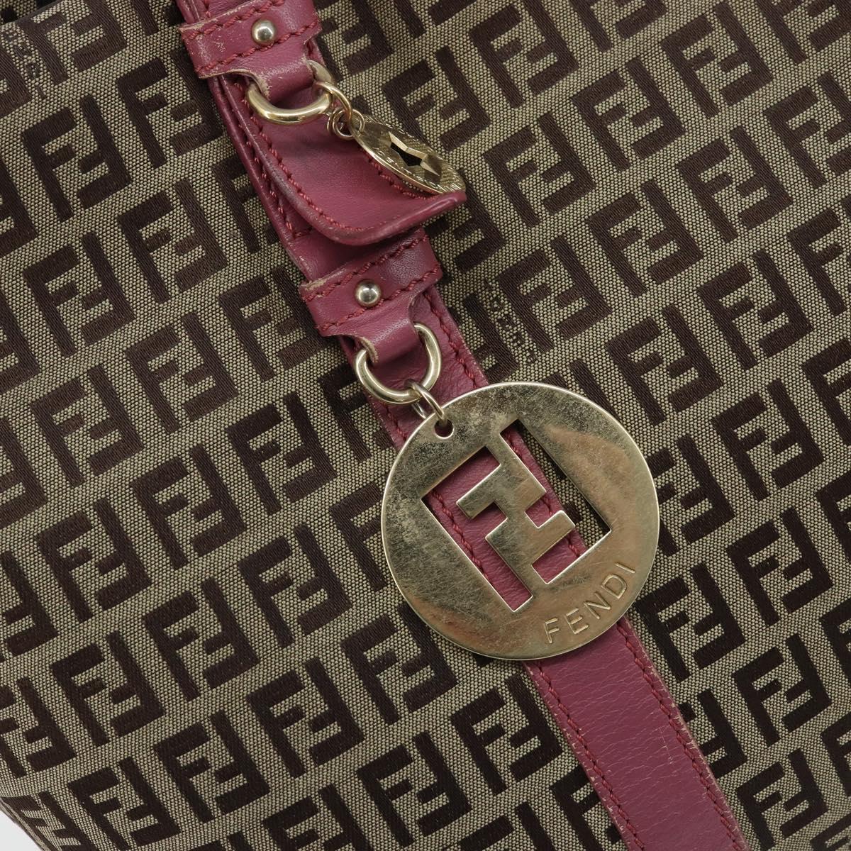FENDI Zucchino Canvas Tote Bag Brown Gold Auth mr2135
