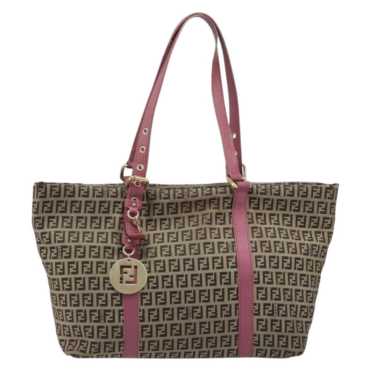 FENDI Zucchino Canvas Tote Bag Brown Gold Auth mr2135