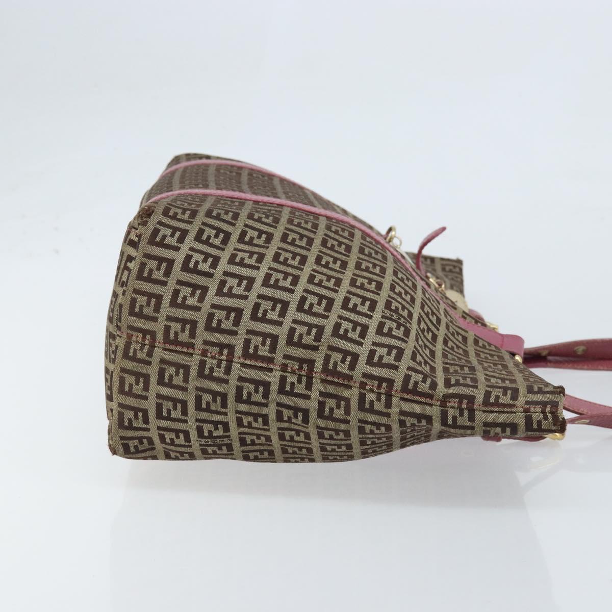 FENDI Zucchino Canvas Tote Bag Brown Gold Auth mr2135