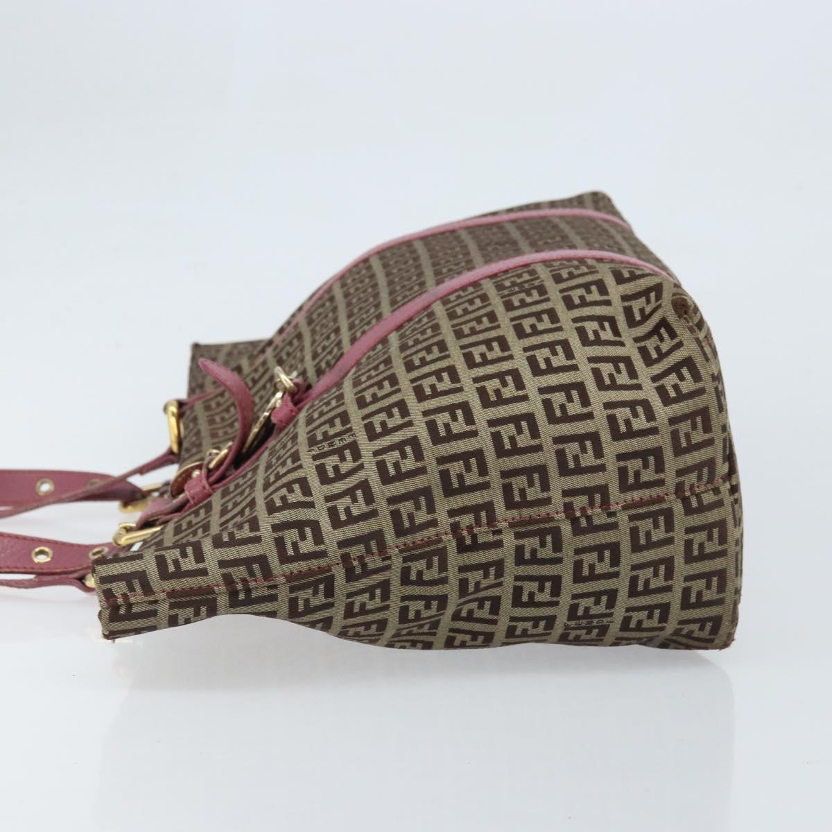 FENDI Zucchino Canvas Tote Bag Brown Gold Auth mr2135
