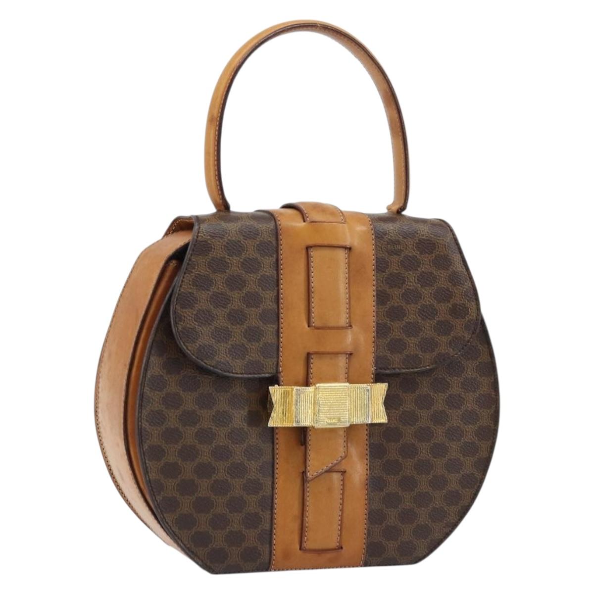 CELINE Macadam Canvas Hand Bag PVC Leather Brown Gold Auth mr2139A