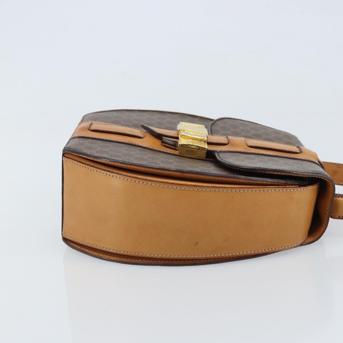 CELINE Macadam Canvas Hand Bag PVC Leather Brown Gold Auth mr2139A
