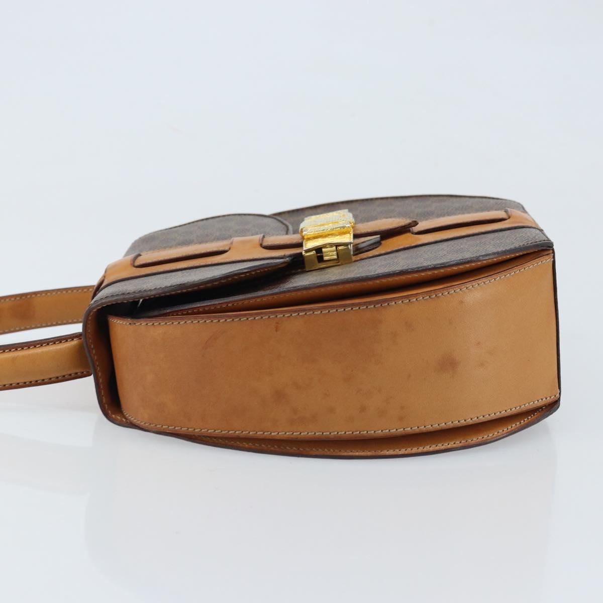 CELINE Macadam Canvas Hand Bag PVC Leather Brown Gold Auth mr2139A