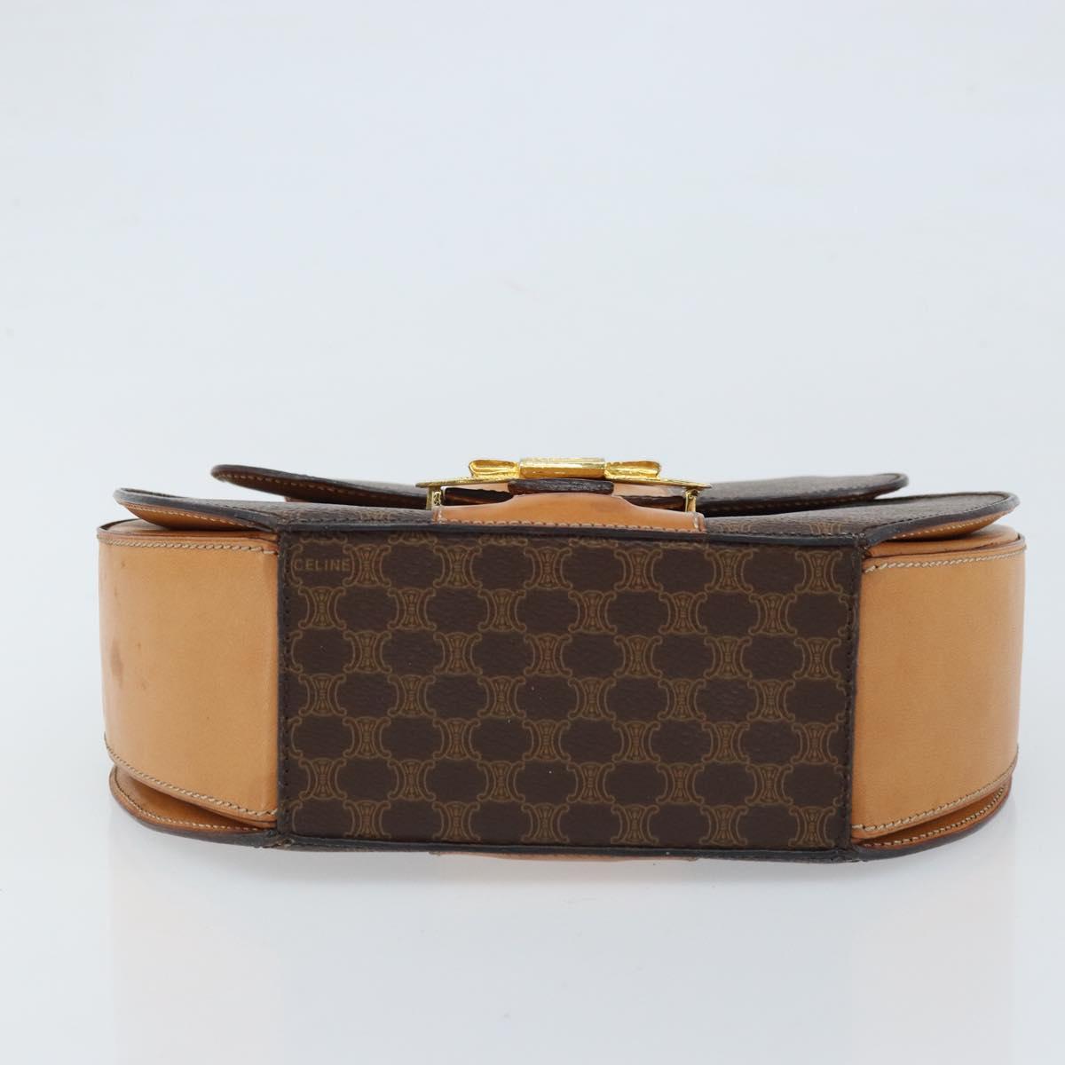 CELINE Macadam Canvas Hand Bag PVC Leather Brown Gold Auth mr2139A