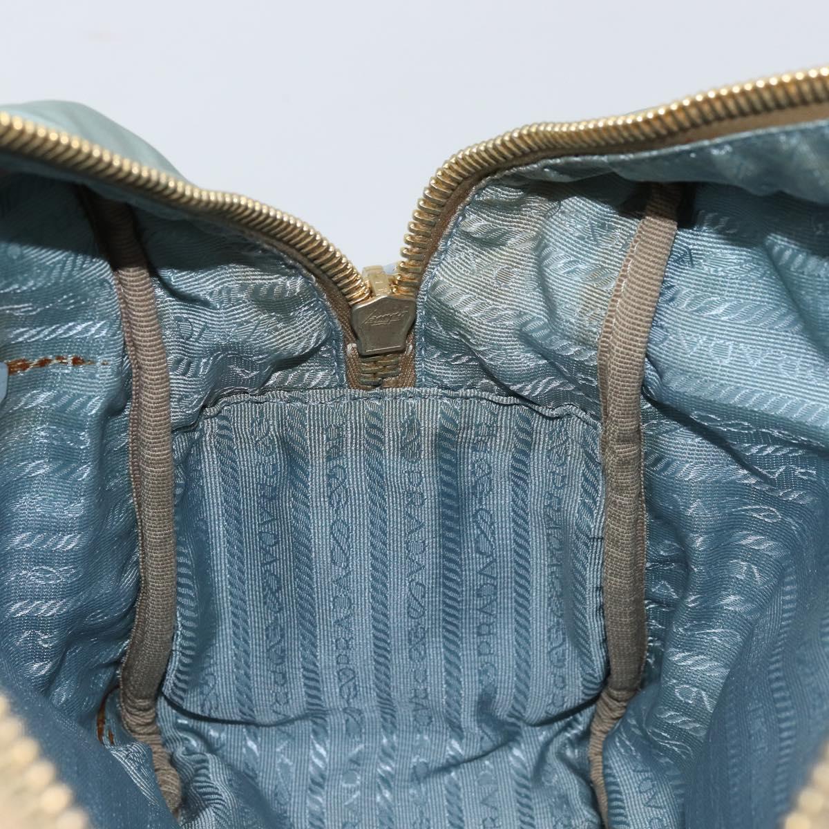 PRADA Hand Bag Nylon Light Blue Gold Auth mr2145A