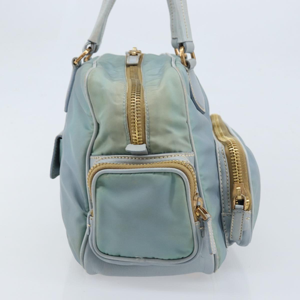 PRADA Hand Bag Nylon Light Blue Gold Auth mr2145A