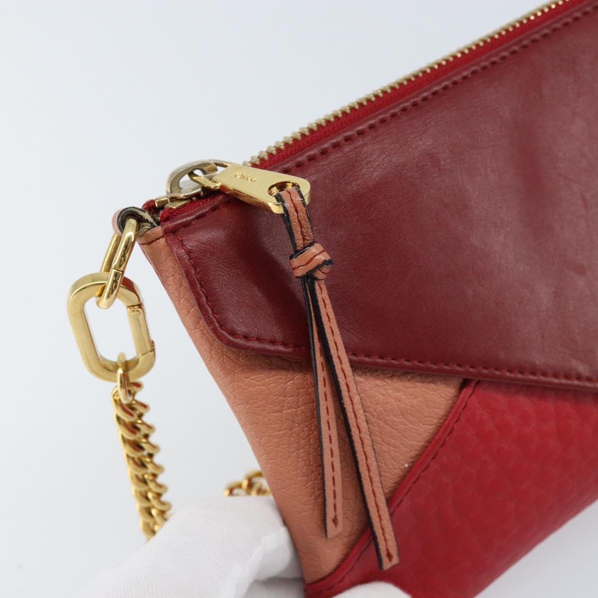 Chloe Shoulder Bag Leather Red Gold Auth mr2151