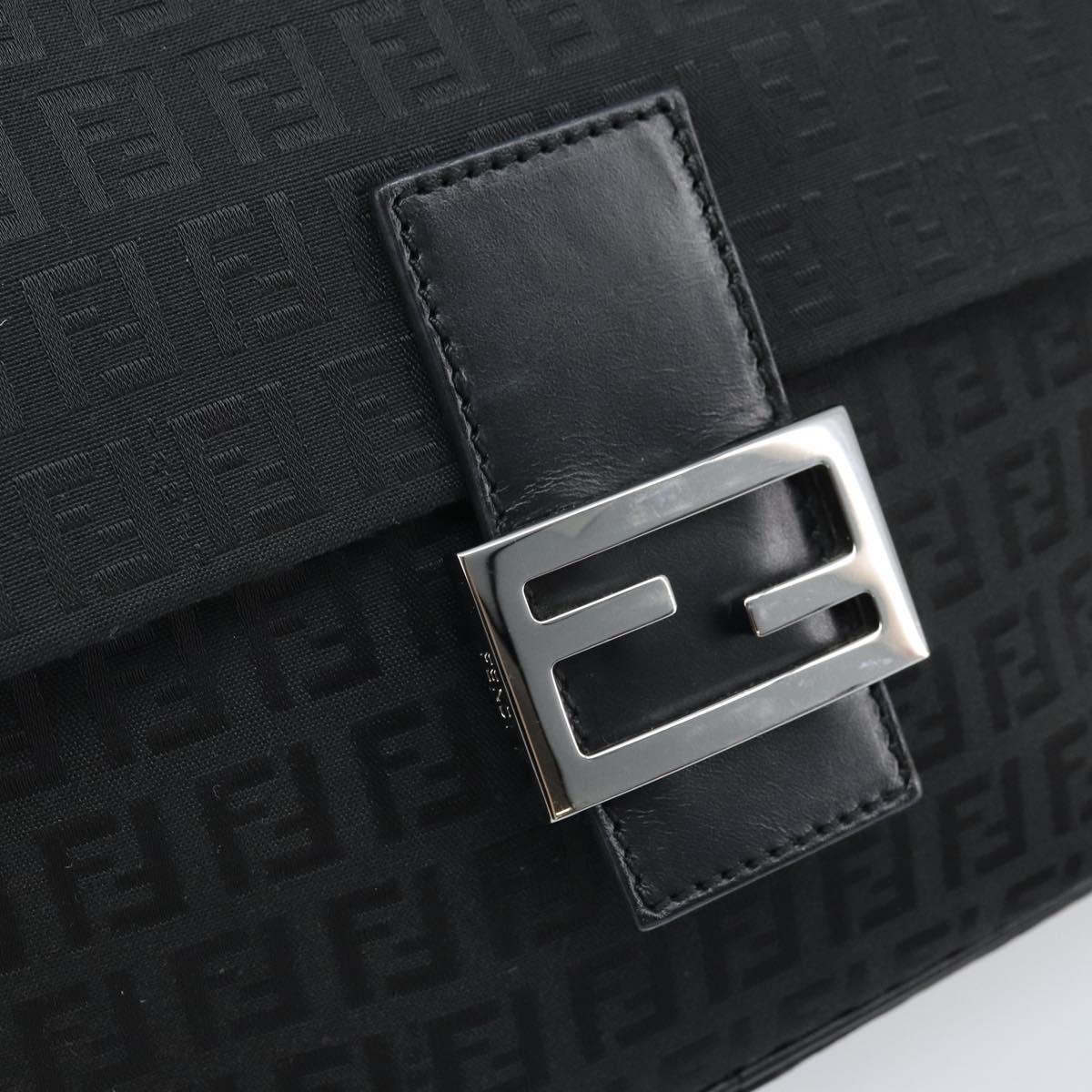 FENDI Zucchino Canvas Shoulder Bag Black Silver Auth mr2153V