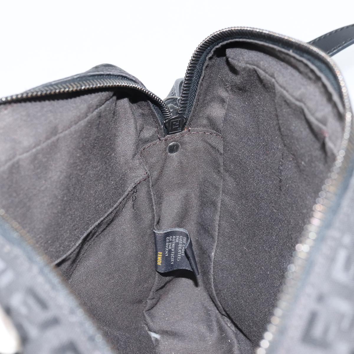 FENDI Zucchino Canvas Shoulder Bag Black Silver Auth mr2153V