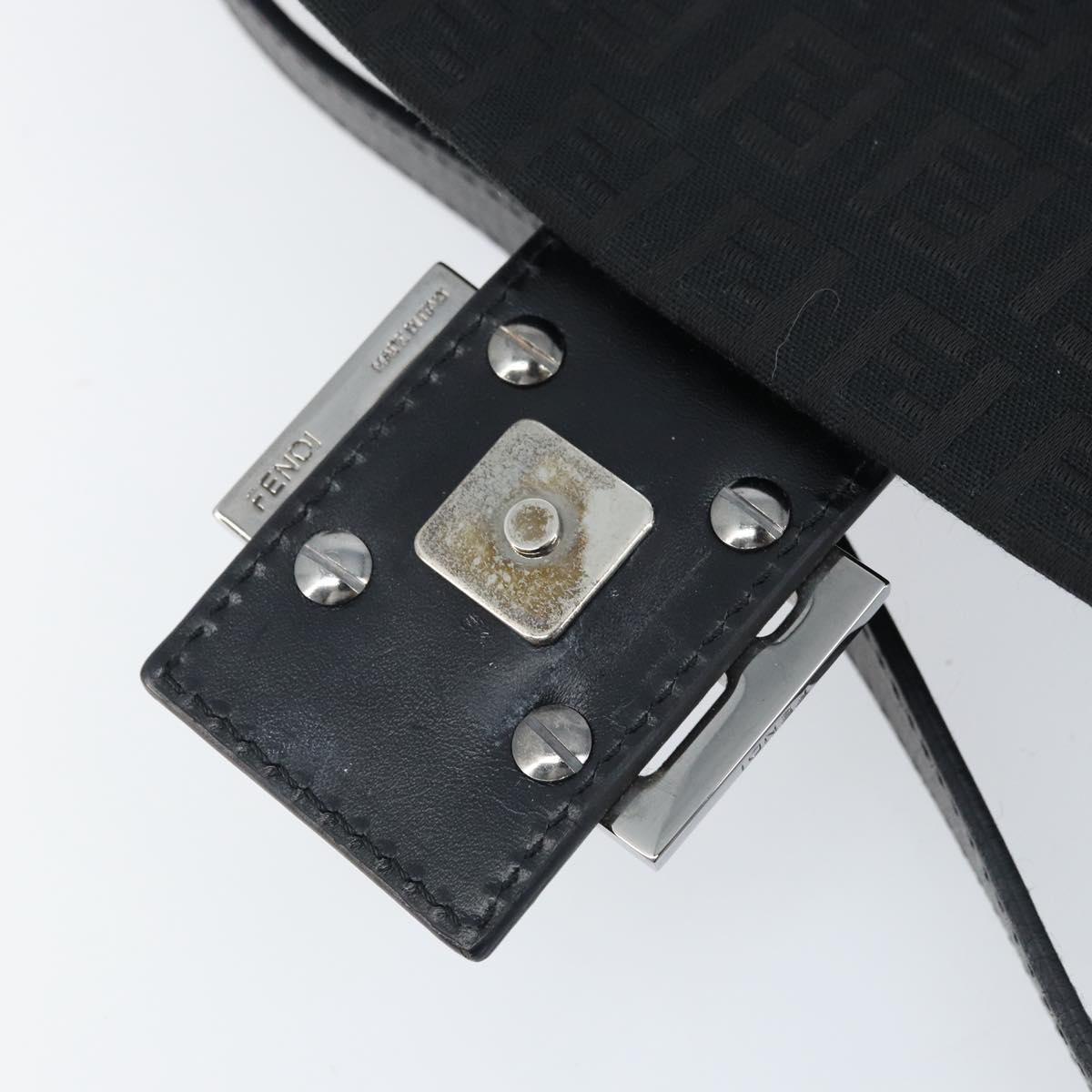 FENDI Zucchino Canvas Shoulder Bag Black Silver Auth mr2153V