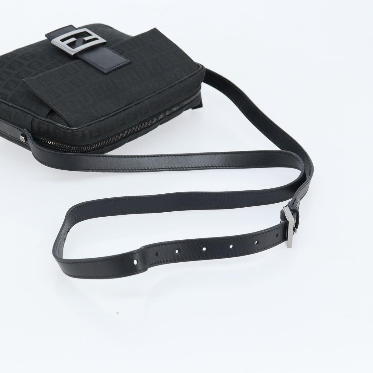 FENDI Zucchino Canvas Shoulder Bag Black Silver Auth mr2153V