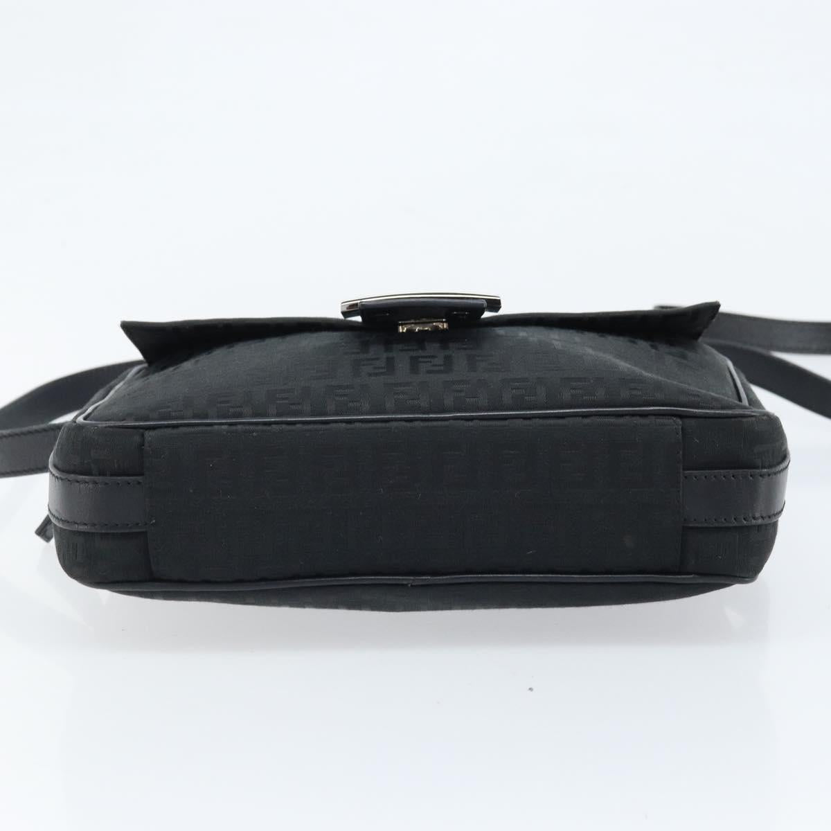 FENDI Zucchino Canvas Shoulder Bag Black Silver Auth mr2153V