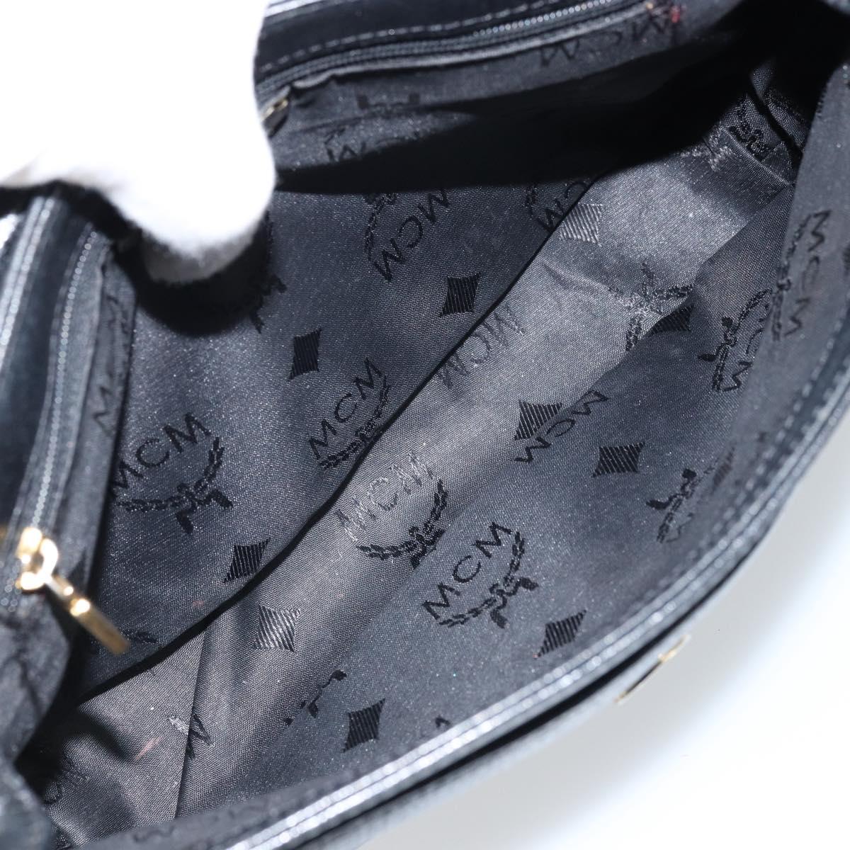 MCM Shoulder Bag Leather Black Gold Auth mr2156