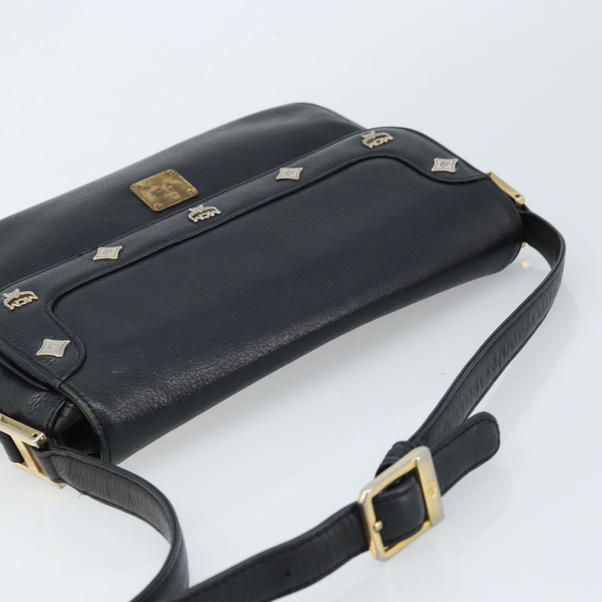 MCM Shoulder Bag Leather Black Gold Auth mr2156