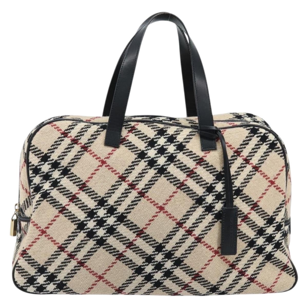 BURBERRY Nova Check Hand Bag Wool Beige Gold Auth mr2159V