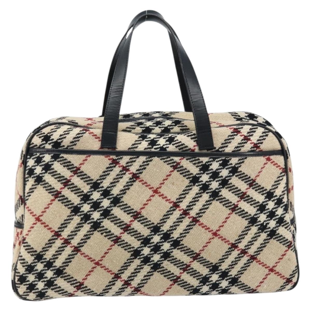 BURBERRY Nova Check Hand Bag Wool Beige Gold Auth mr2159V