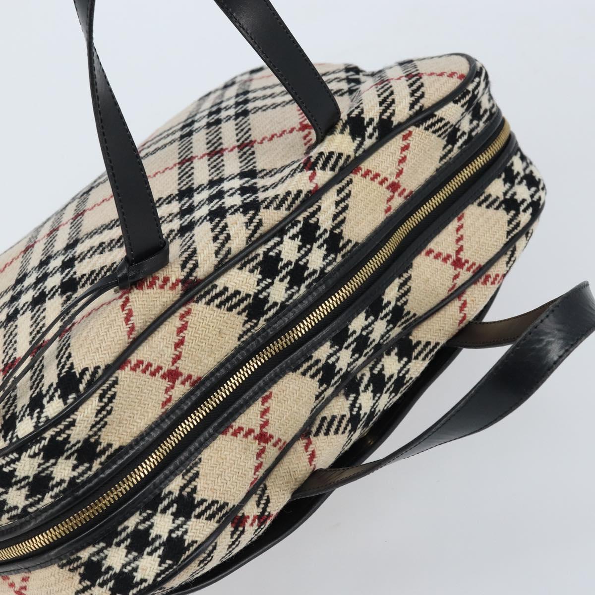 BURBERRY Nova Check Hand Bag Wool Beige Gold Auth mr2159V