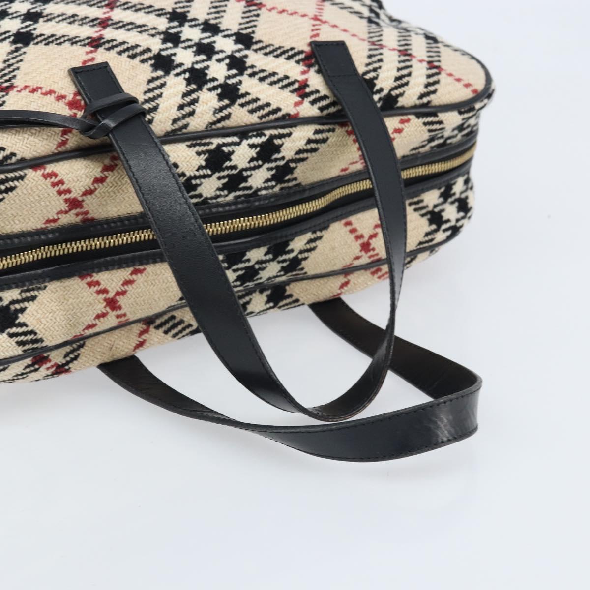 BURBERRY Nova Check Hand Bag Wool Beige Gold Auth mr2159V
