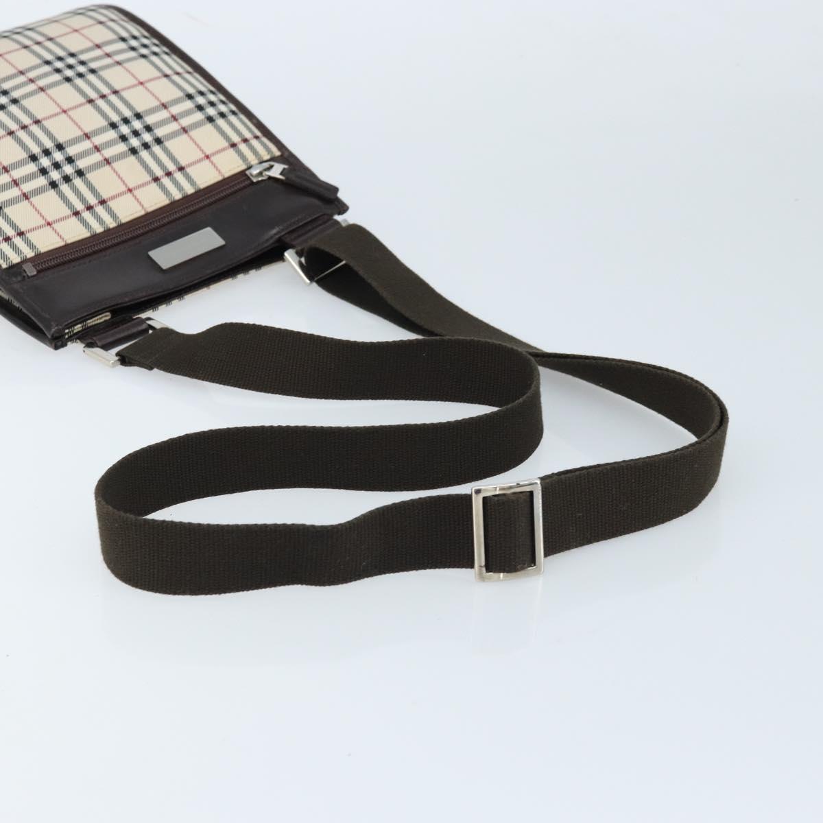 BURBERRY Nova Check Shoulder Bag Canvas Beige Silver Auth mr2160