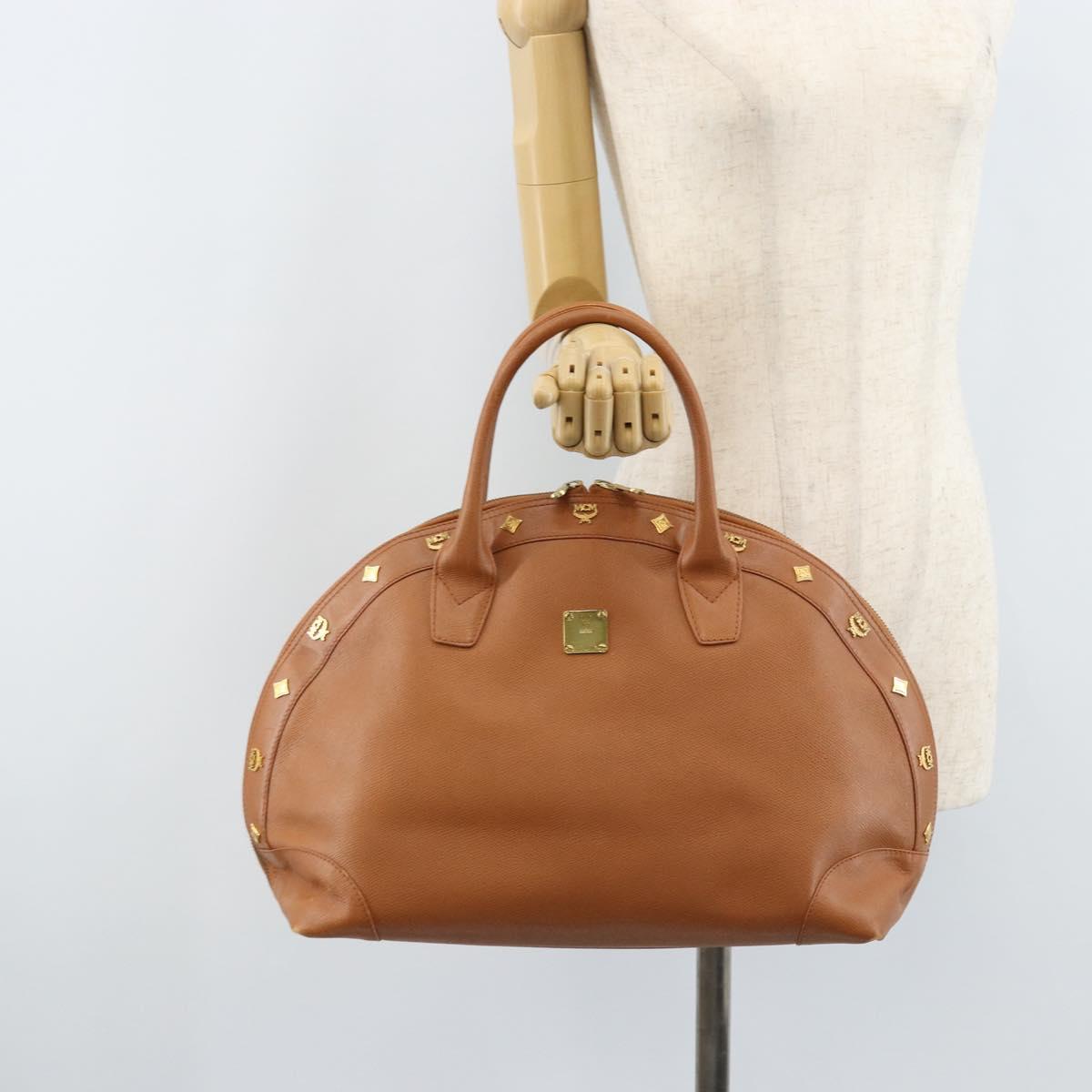MCM Hand Bag Leather Brown Gold Auth mr2162