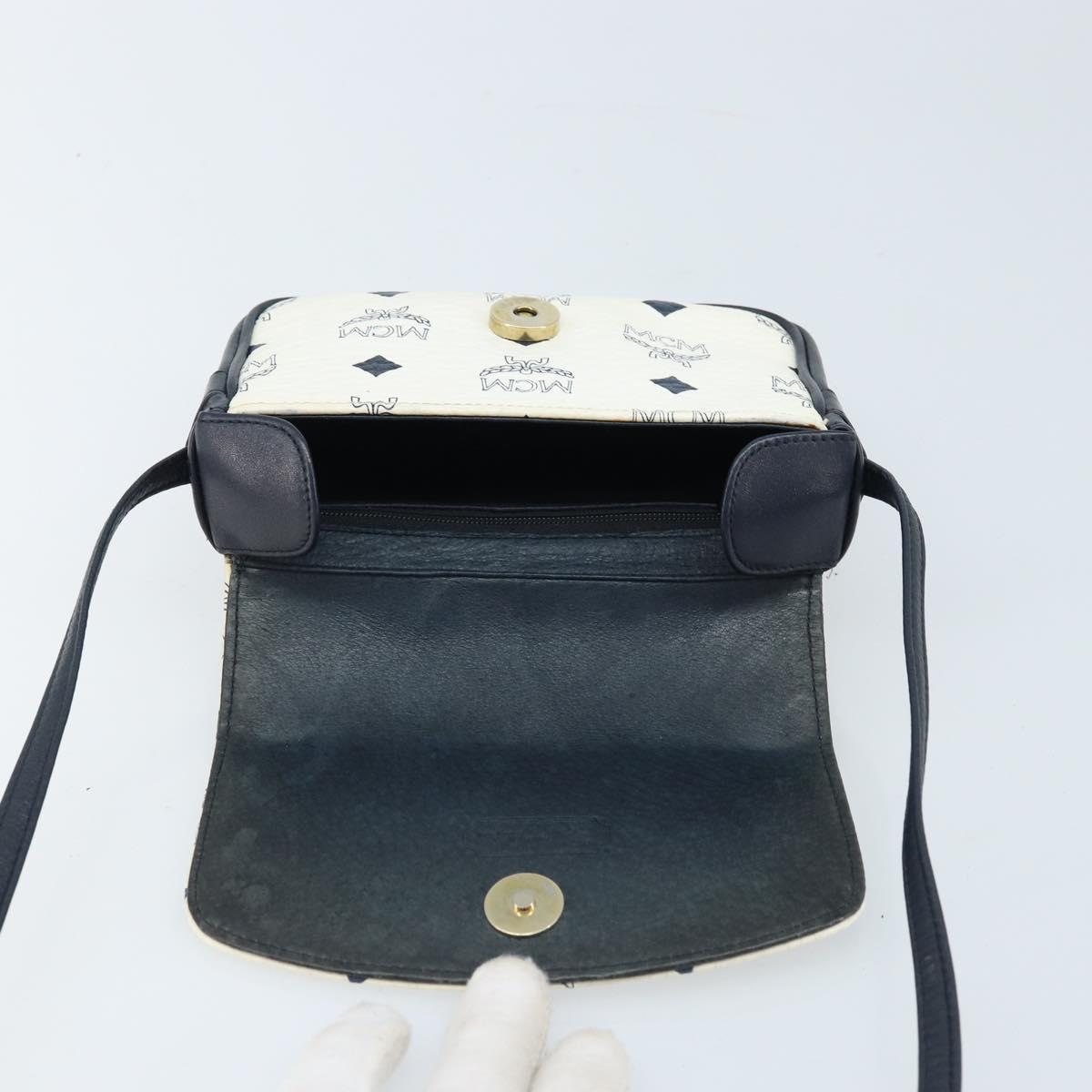 MCM Vicetos Logogram Shoulder Bag PVC Leather White Gold Auth mr2164