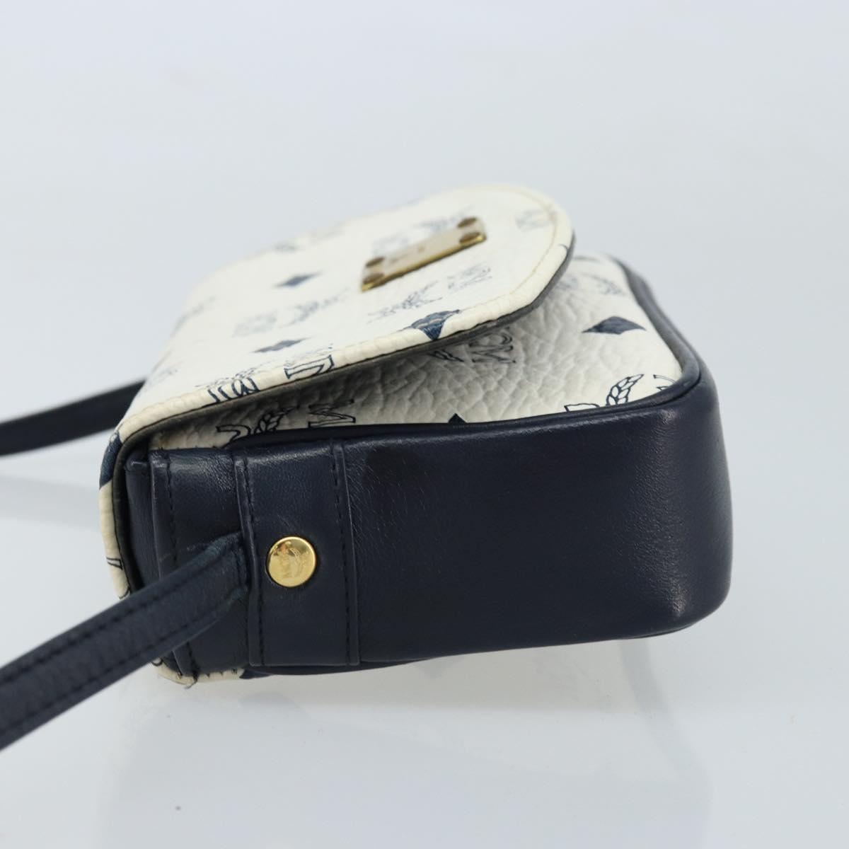 MCM Vicetos Logogram Shoulder Bag PVC Leather White Gold Auth mr2164