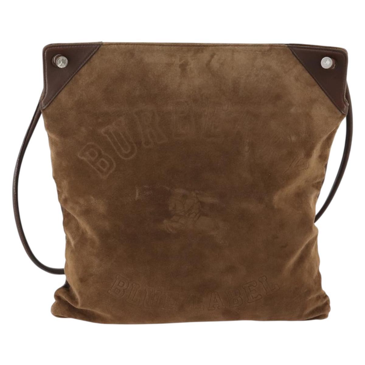BURBERRY Shoulder Bag Suede Leather Brown Silver Auth mr2170
