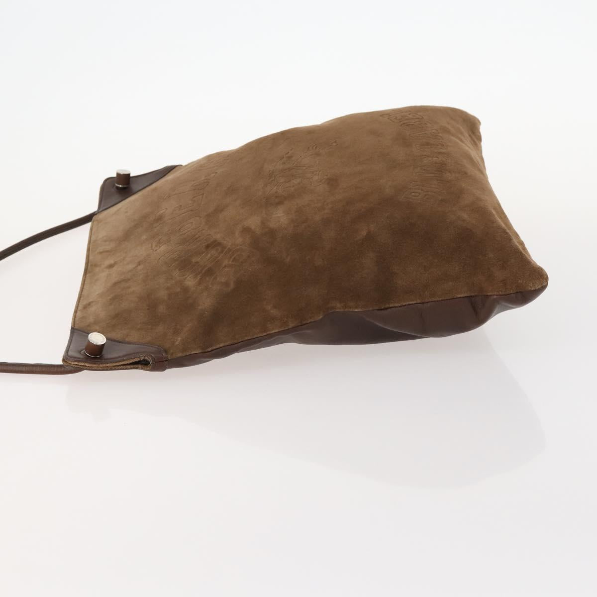 BURBERRY Shoulder Bag Suede Leather Brown Silver Auth mr2170