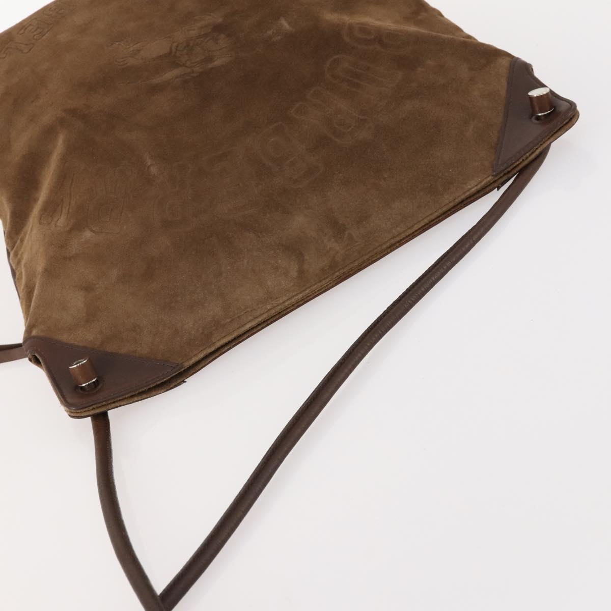 BURBERRY Shoulder Bag Suede Leather Brown Silver Auth mr2170