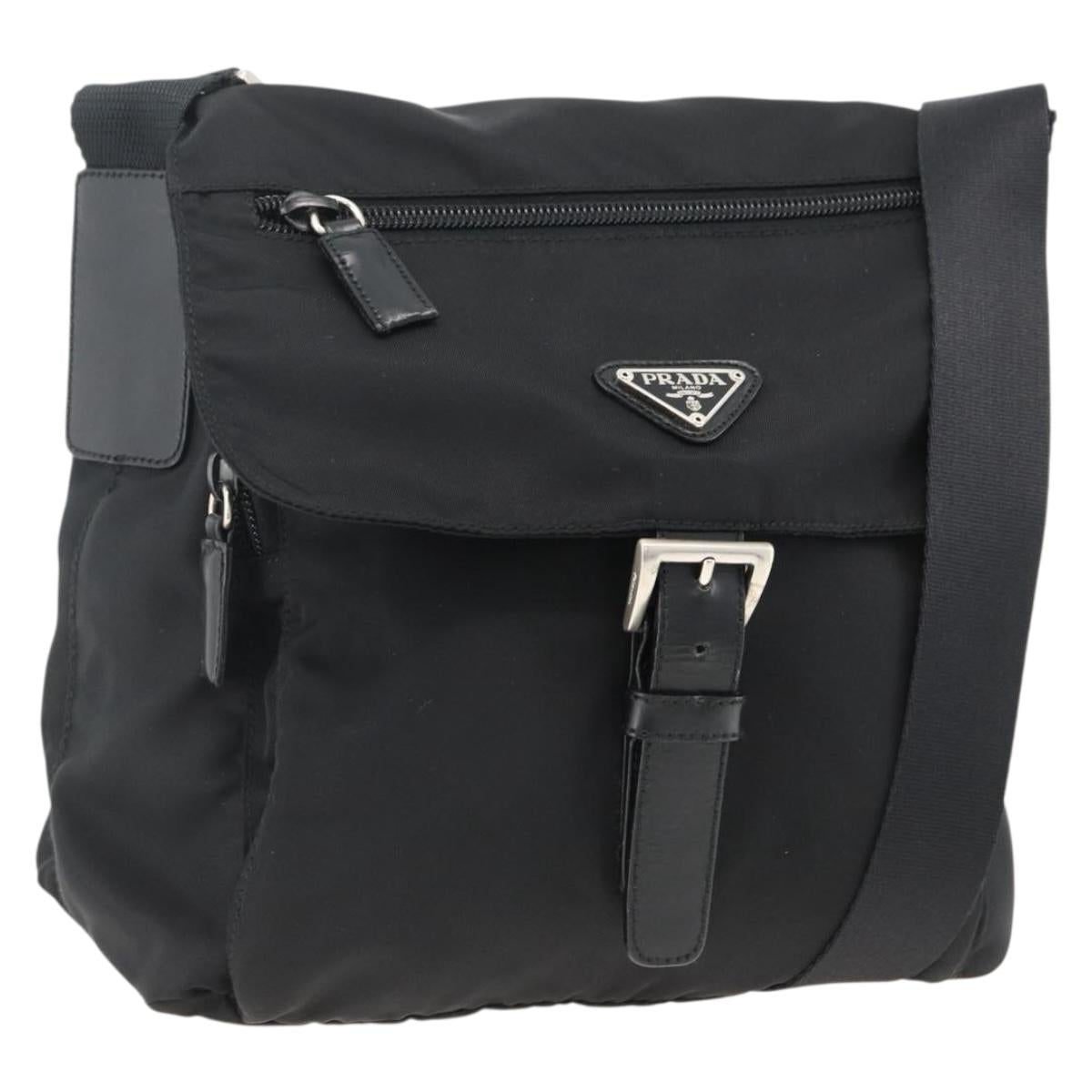 PRADA Shoulder Bag Nylon Black Silver Auth mr2174