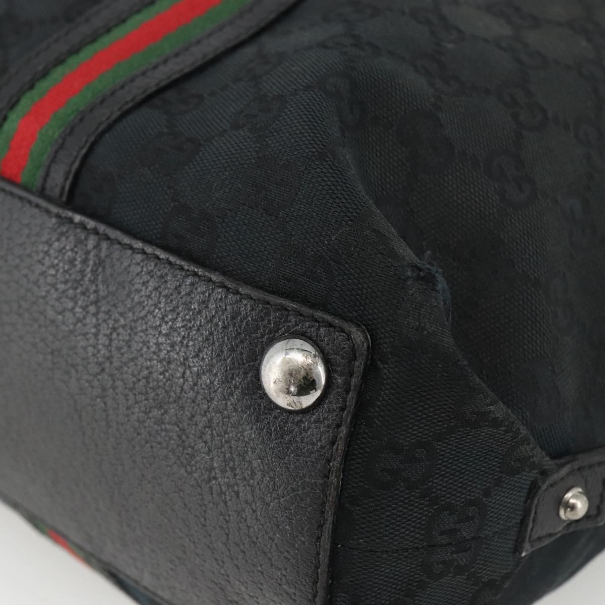 GUCCI GG Canvas Web Sherry Line Tote Bag Black Silver 132898 Auth mr2181